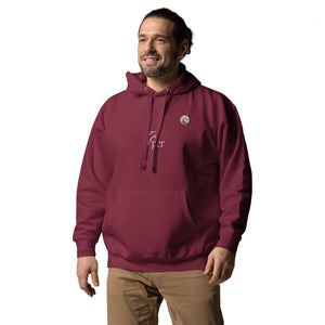 A confident man wearing a stylish charcoal hoodie featuring the Xpresso Unicorn logo, representing individuality and empowerment.