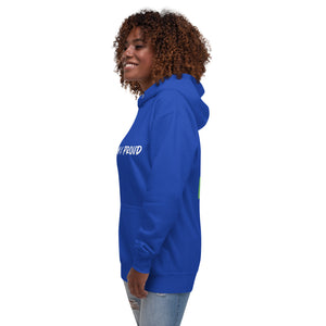 Royal blue hoodie with the bold statement "Brown & Proud" printed across the chest.